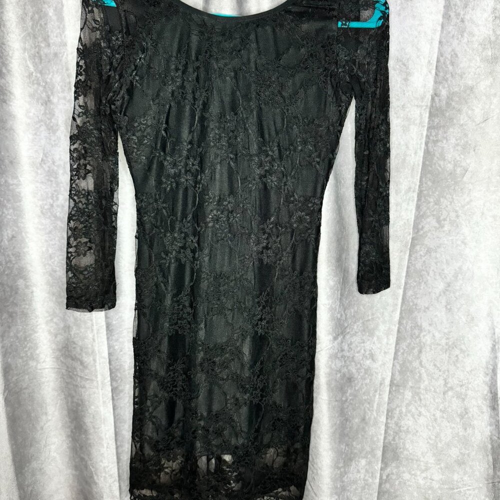 NEW Cheryl Creations Lace Mini Black Dress Scoopback 3/4 Sleeve